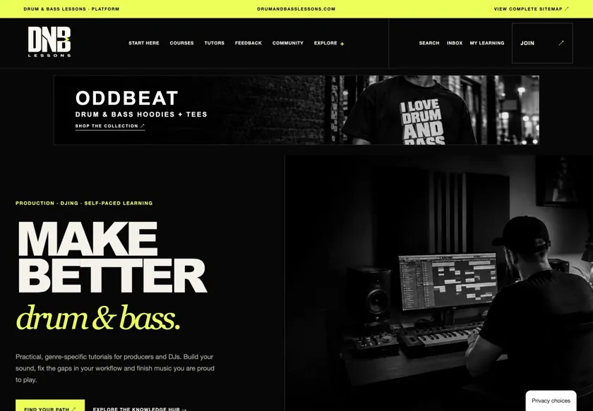 Drum & Bass Lessons website homepage