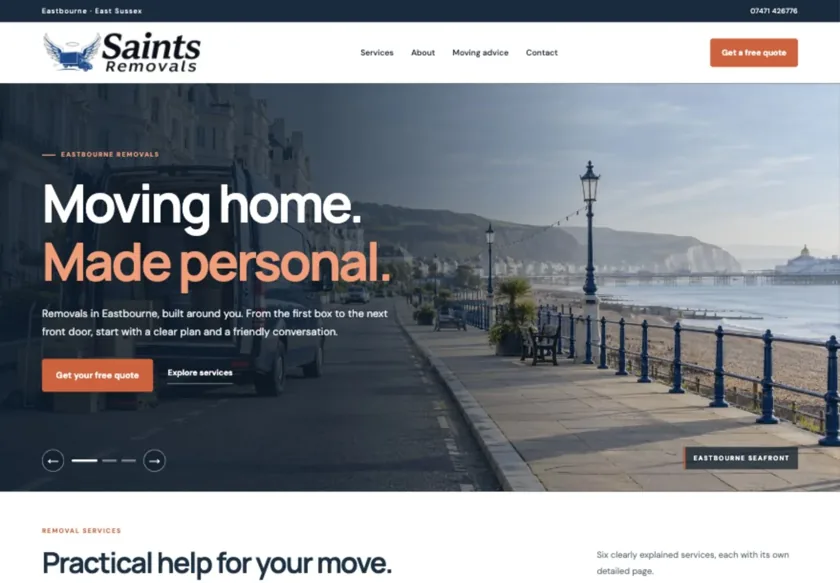Saints Removals Eastbourne website homepage