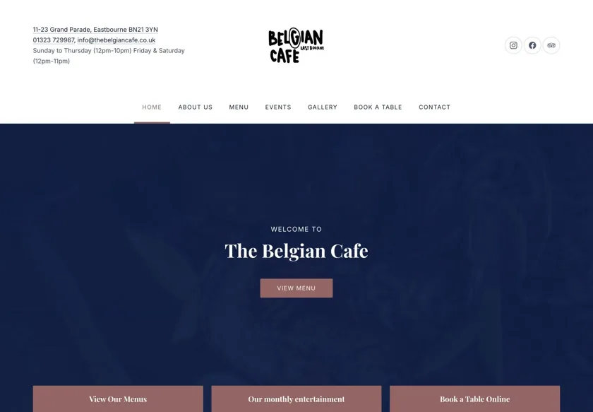 The Belgian Cafe website homepage