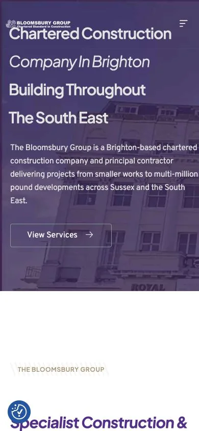 The Bloomsbury Group website preview in a phone frame